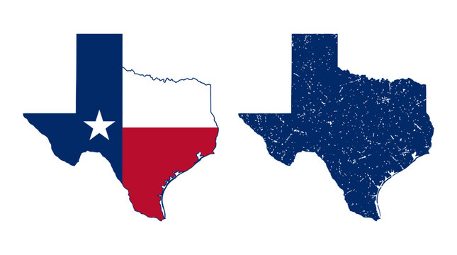 Texas State Map Set: Lone Star Flag and Distressed Grunge Silhouette Vector Art