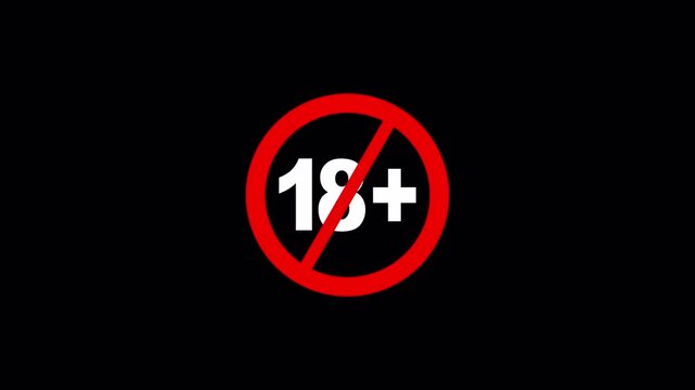 Dark Transparent Background 18 Plus Warning Icon with Strong Restriction Animation on Transparent Background
