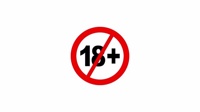 Adult Content Restriction Icon with 18 Plus Warning Motion Animation on Transparent Background