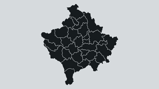 Kosovo Map with Administrative Divisions - Black Silhouette Vector on Light Grey Background