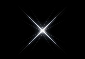 white four point star lens flare on black background