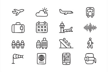Fototapeta premium Minimal travel line art icons for tourism and transportation design projects