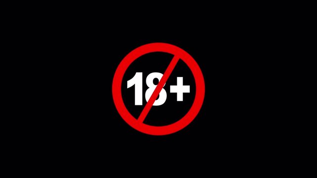 18 Plus Restricted Sign Stamp Animation with Strong Warning Visual Style with Alpha Channel