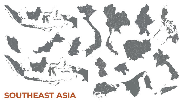 Southeast Asia Political Map Collection. Detailed vector graphics of countries with administrative divisions (provinces, states). Ideal for geographic, demographic & regional analysis.