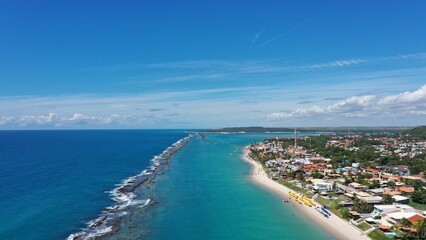 Fantastic aerial view of Barra de Sao Miguel beach on a sunny summer day in February 2026 near Maceio City. Alagoas State, Brazil 