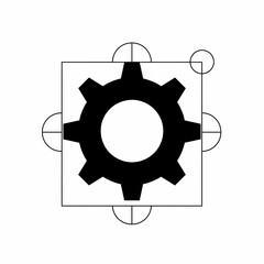 Fototapeta premium Abstract gear icon with geometric construction lines