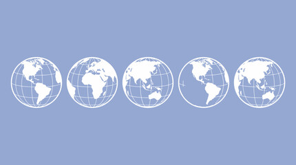 Global Connection & Network: Five Earth Globes on Textured Blue Background for International Themes © tikasusy