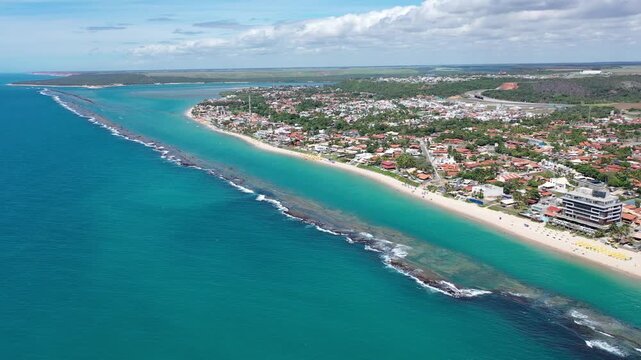 Wonderful panoramic view of the turquoise waters of Barra de Sao Miguel beach in February 2026 near Maceio, Alagoas State, Brazil 