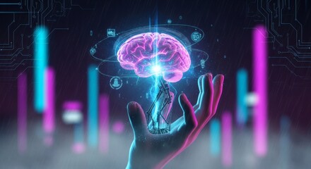 Obraz premium Futuristic Brain Technology Visualization - AI and Digital Innovation