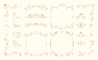 Obraz premium Luxury gold vintage invitation element vector set. Ornamental curls, dividers, Border design and golden components design for wedding invite, menus, certificates, boutiques, spa and logo design.