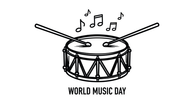 World Music Day drum icon with music notes