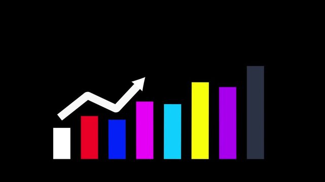 Colorful bar graph with increasing height on a black background chart data