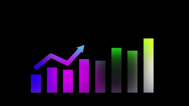 Gradient bar graph with increasing height on a black background chart data