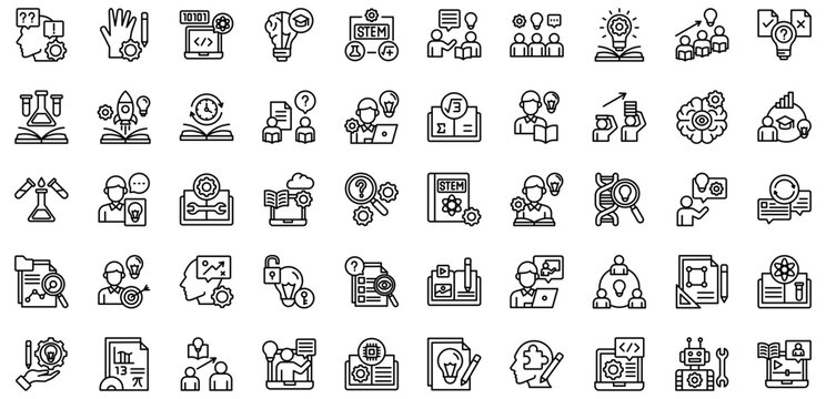 STEM icons collection. Vector illustration. Critical Thinking, Hands-On Activities, Computer Science, Lifelong Learning. Pro Vector	
