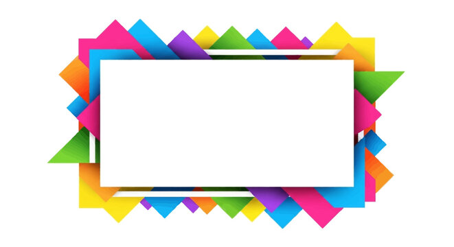 Colorful abstract border design with a blank white rectangle for text, featuring a vibrant Holi Festival-inspired splash of pink, purple, blue, green, yellow, and orange shapes on a clean