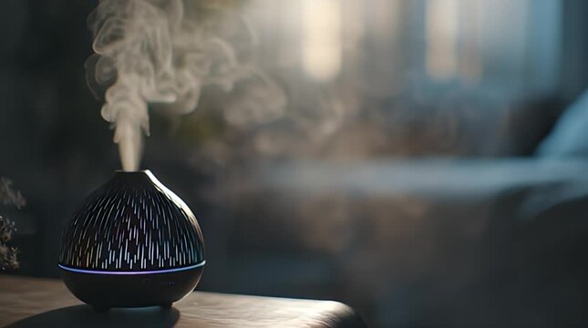 Aromatic Essential Oil Diffuser Emitting Steam.