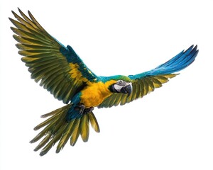 Fototapeta premium Colorful parrot flying gracefully in the sky.
