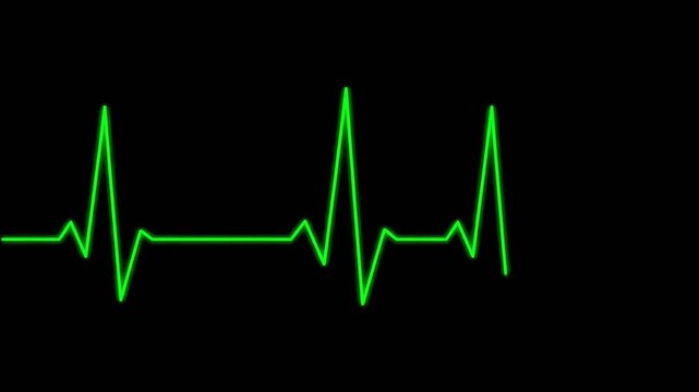 A green, glowing line against a black background. The line undulates, resembling a heartbeat or vital sign monitor display. This visual creates a suspenseful, mysterious mood
