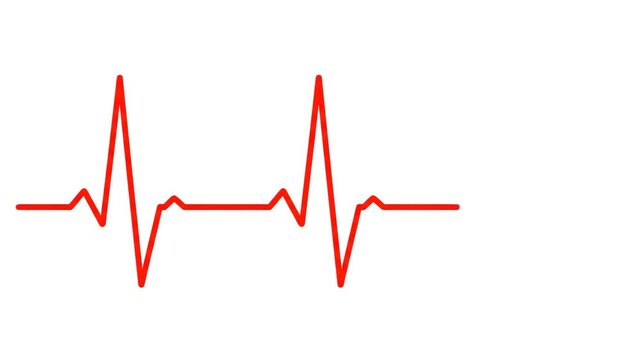 A red line depicts a heartbeat rhythm, the curve rises and falls repeatedly on a blank white background, representing life