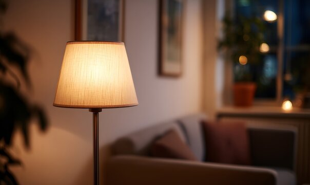 Warm glow from a standing floor lamp providing comfort and intimacy in a dimly lit room