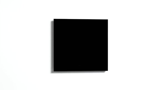 A stark, minimalist composition featuring a black rectangle floating with a slight shadow on a bright white background, creating depth