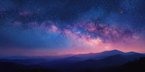 Obraz premium Vast and Colorful Cosmic Galaxy with Bright Stars and Nebulae Displaying Shades of Blue, Pink, and Purple in a Stunning Night Sky