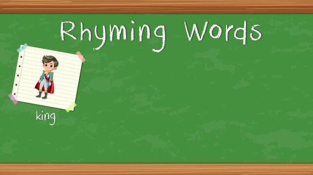 Educational Rhyming Words Animation with King Ring Wing and Swing