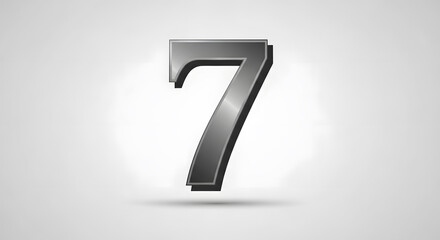 Metallic style typography design of the number seven with a drop shadow