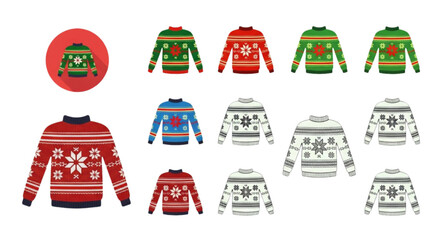 Christmas Sweater Icon Set &ndash; Winter Holiday Knit Flat Vector Collection