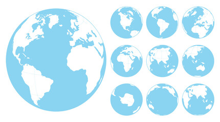 Vector Earth Globe Projections Set - Global and Continental Views of World Map © Leo