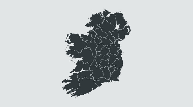 Map of Ireland with Administrative Divisions: Counties of the Republic of Ireland and Northern Ireland Outlined