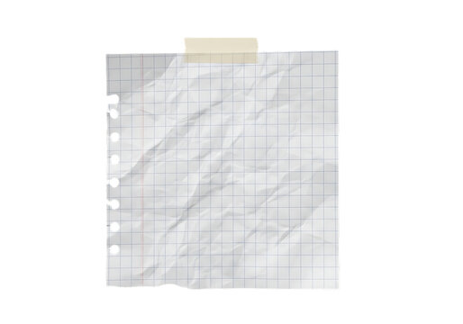 Folded Grid Paper Sheet with Hole Punch and Tape Holder isolated on a transparent background