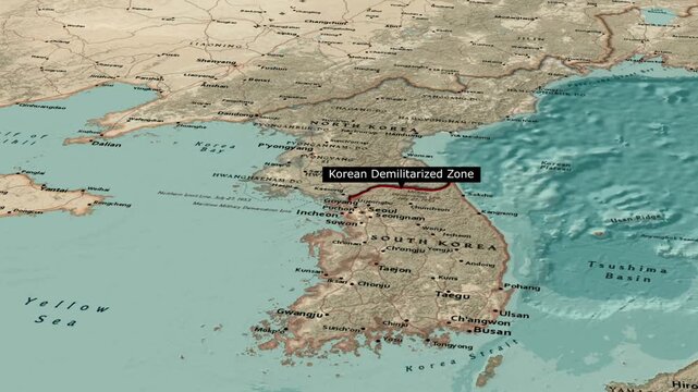 Map Highlighting Korean Demilitarized Zone DMZ Between North And South Korea