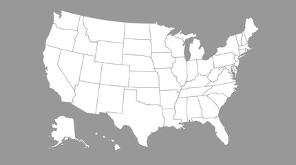 Blank USA Map with State Outlines: White United States on Gray Background, Ideal for Customizable Infographics, Education & Presentations