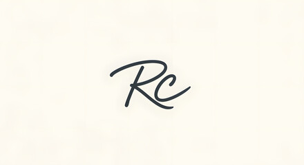 A minimalist elegant script logo showing the letters Rc in dark ink on an off-white background
