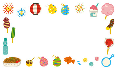 縁日 屋台 フレーム 長方形 夏祭り 手描き シンプル フラット素材