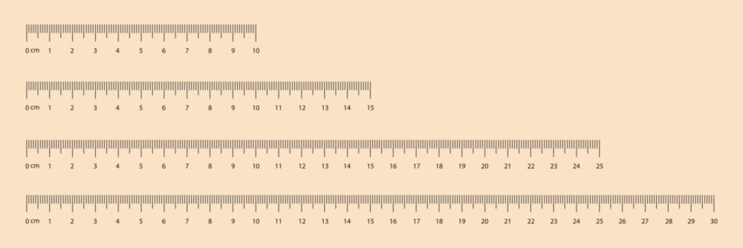 Ruler markup in different scales isolated on white background. Measuring scale set with centimeters and inches. 1 TO 12 TO 30 cm Measuring scale. EPS 10.