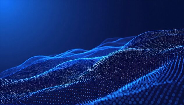 a vibrant blue background with scattered white dots and thin intersecting lines forming an abstract, tech-inspired network pattern