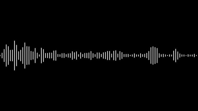 Music sound wave animation on black background. white line audio wave visualization voice record. 
Audio sound waves animation background.Digital interface element. Seamless loop.