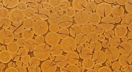 Abstract Pattern of Circular Wood Slices with Natural Grain Textures.