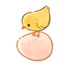 Cute watercolor chick standing on pink egg © illustATAM