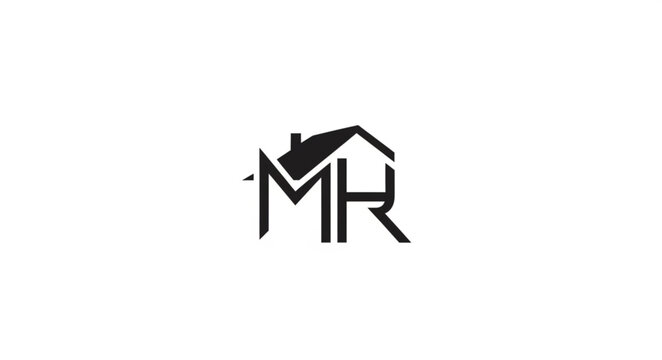 Minimalist logo design featuring the letters MR with a house icon, representing real estate.