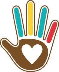 Obraz premium Colorful hand with heart symbol on palm for love and care concepts