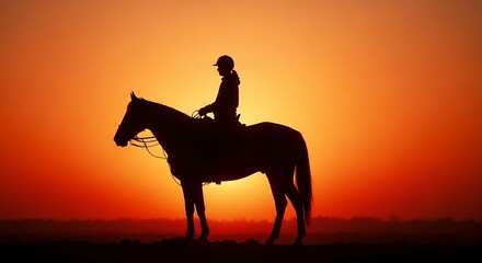 Dramatic Silhouette of Cowboy Riding Horse at Sunset with Vibrant Sky - Western Landscape Photography