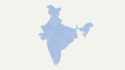Obraz premium Minimalist India Map with State Borders and Union Territories - Clean Blue Geographic Illustration on White Background