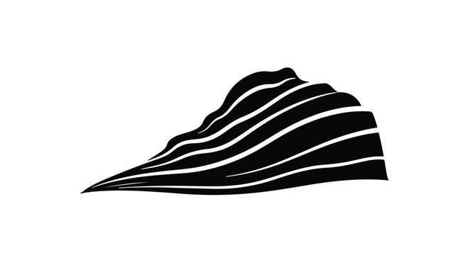 Black and white abstract mountain range graphic with horizontal stripes creating a sense of depth and movement
