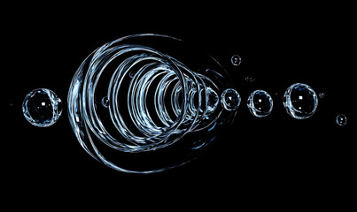 water in dynamic motion, isolated on black background for commercial use.