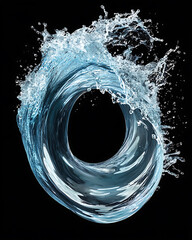 water in dynamic motion, isolated on black background for commercial use.