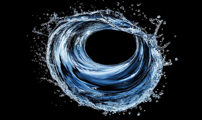 water in dynamic motion, isolated on black background for commercial use.