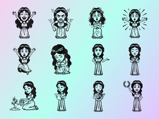 Versatile Female Character Mascot Set: Deianira Emotes, Actions & Poses Vector Collection